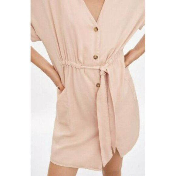 Zara Light Pink Button Tie Waist T Shirt Dress XSmall - Picture 2 of 12